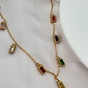 Multicolor Gemstone Charm Necklace